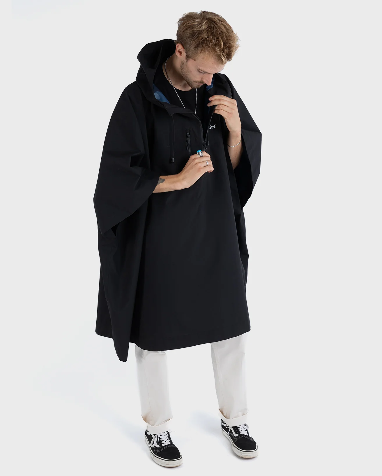 Black One Size Rainproof Poncho - Image 2