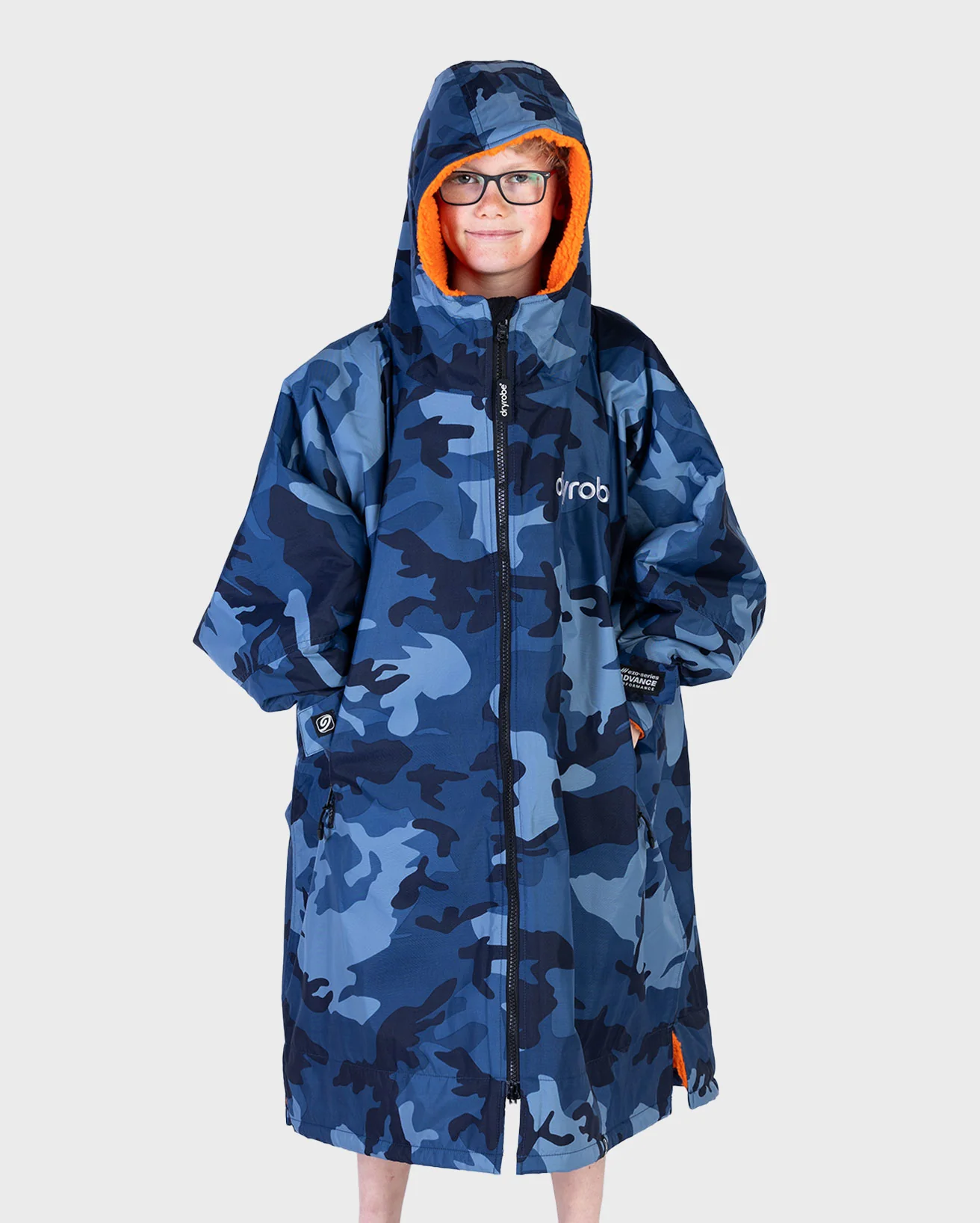 Blue Camo Orange Kids Advance Changing Robe - Image 2