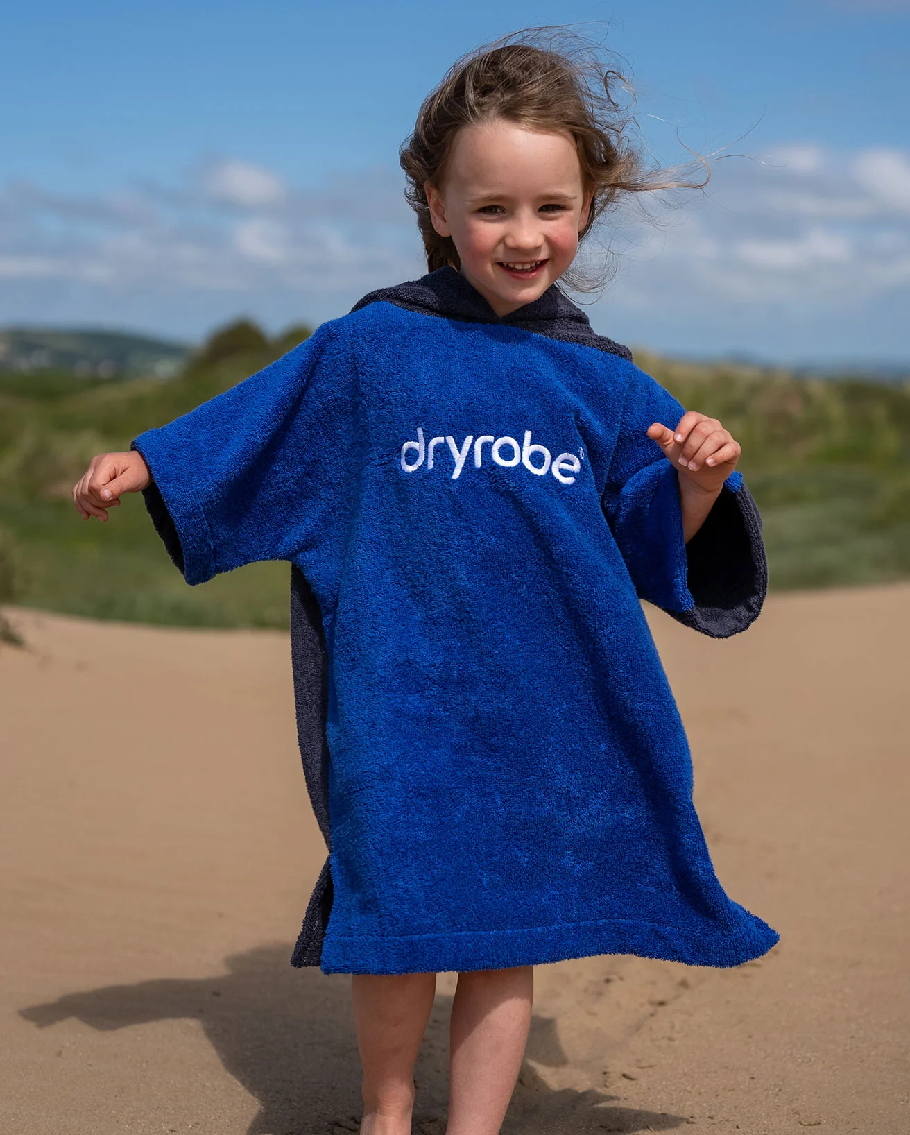 Navy Royal Blue Kids Organic Towel Poncho