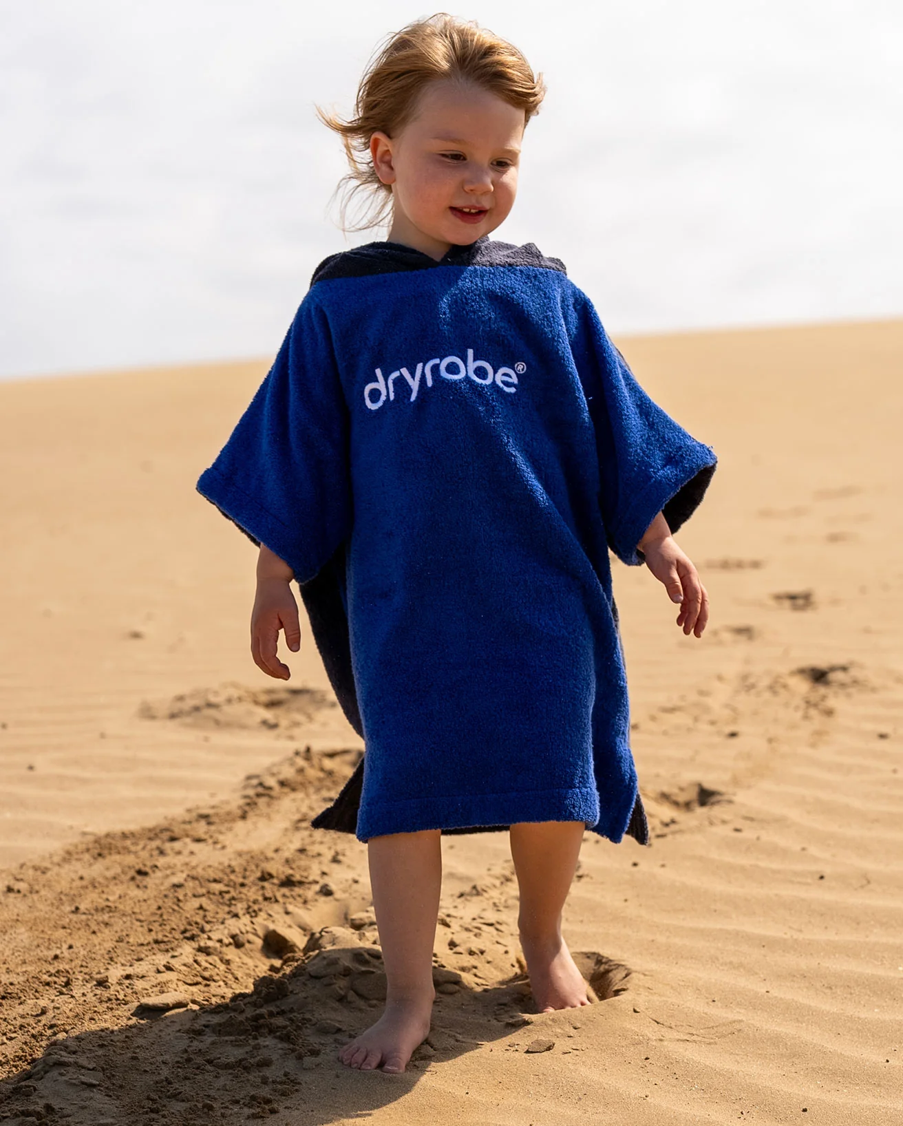 Navy Royal Blue Kids Organic Towel Poncho - Image 2