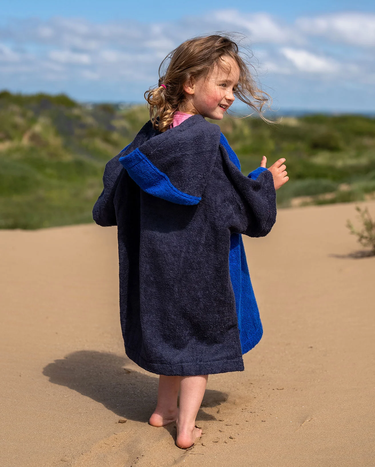 Navy Royal Blue Kids Organic Towel Poncho - Image 3
