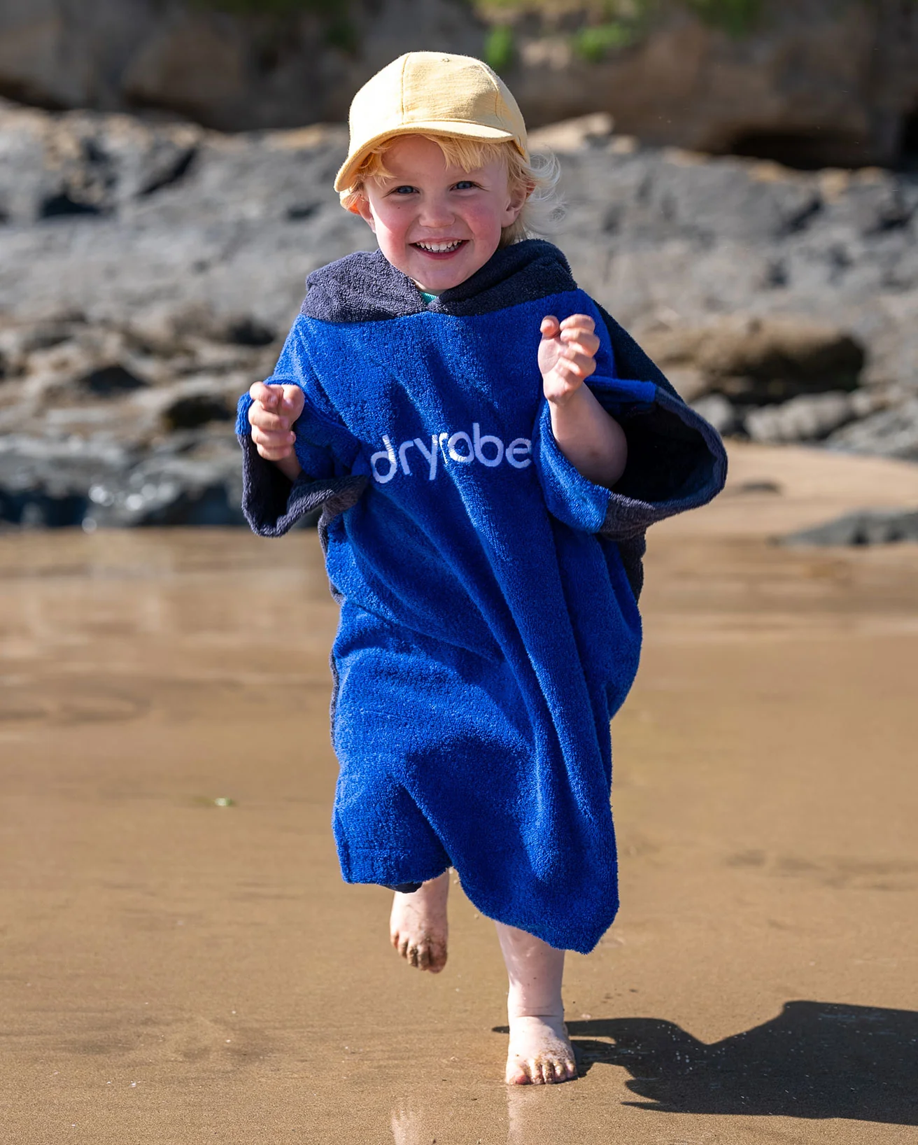 Navy Royal Blue Kids Organic Towel Poncho - Image 4