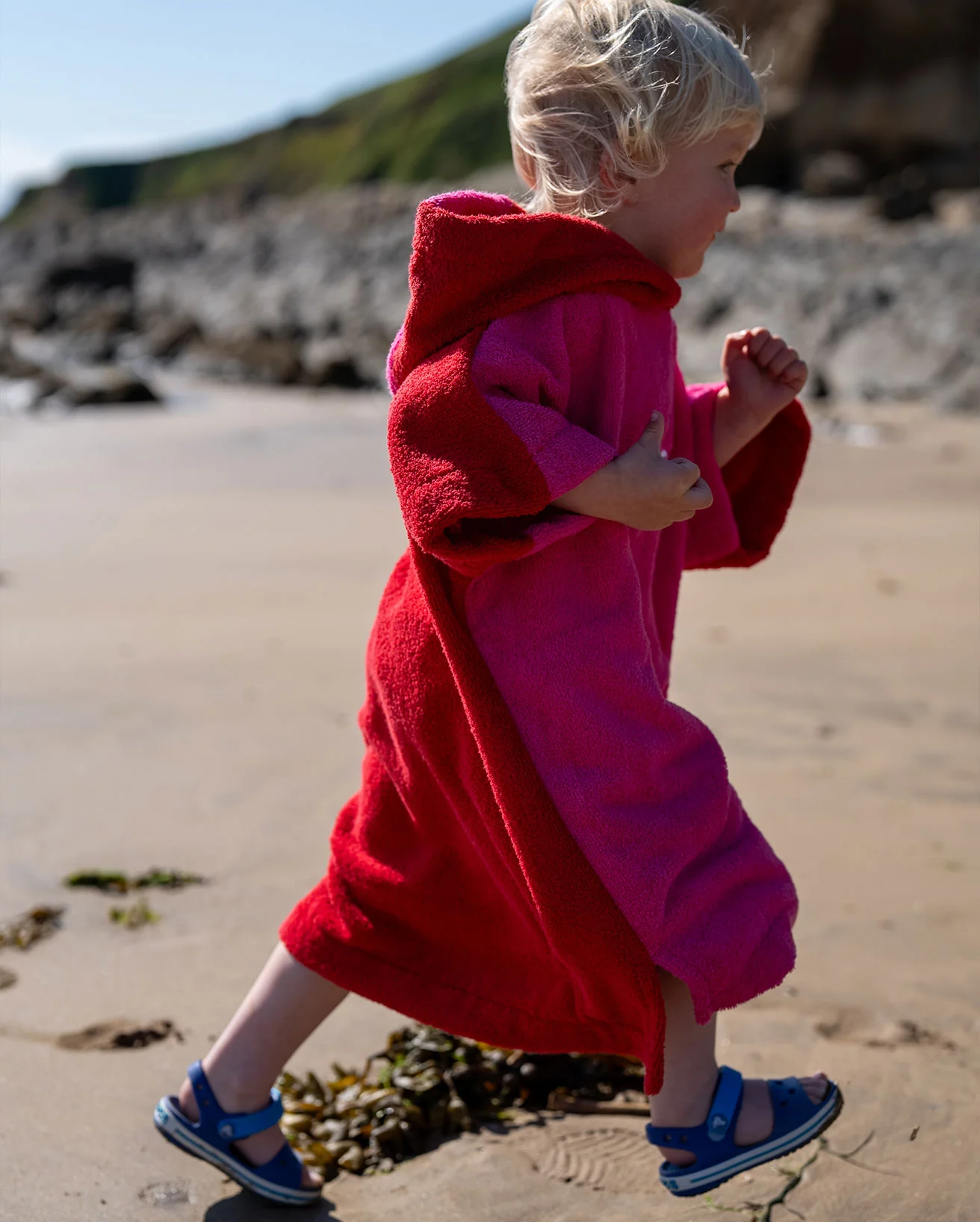 Pink Red Toddler Organic Towel Poncho - Image 2