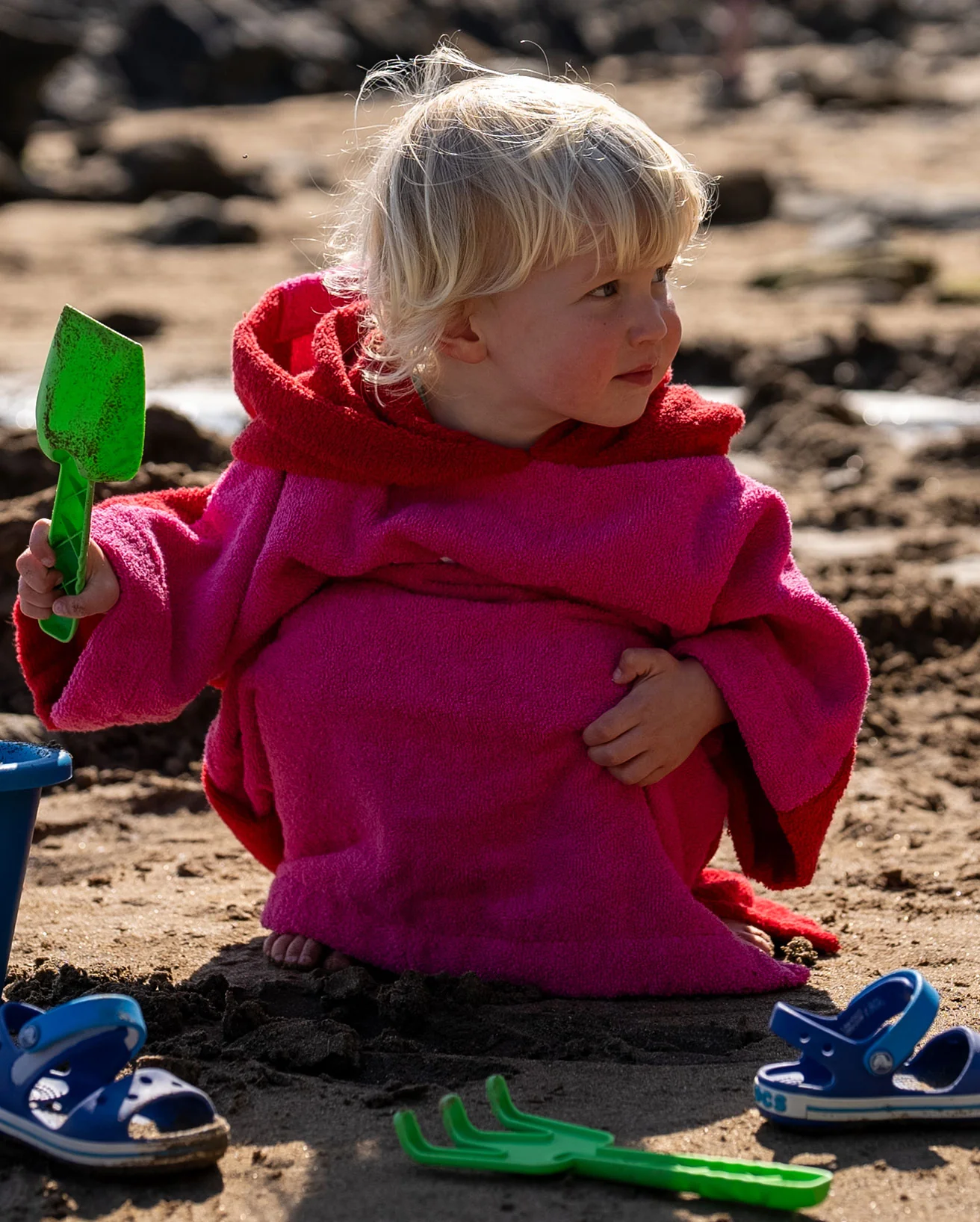 Pink Red Toddler Organic Towel Poncho - Image 3