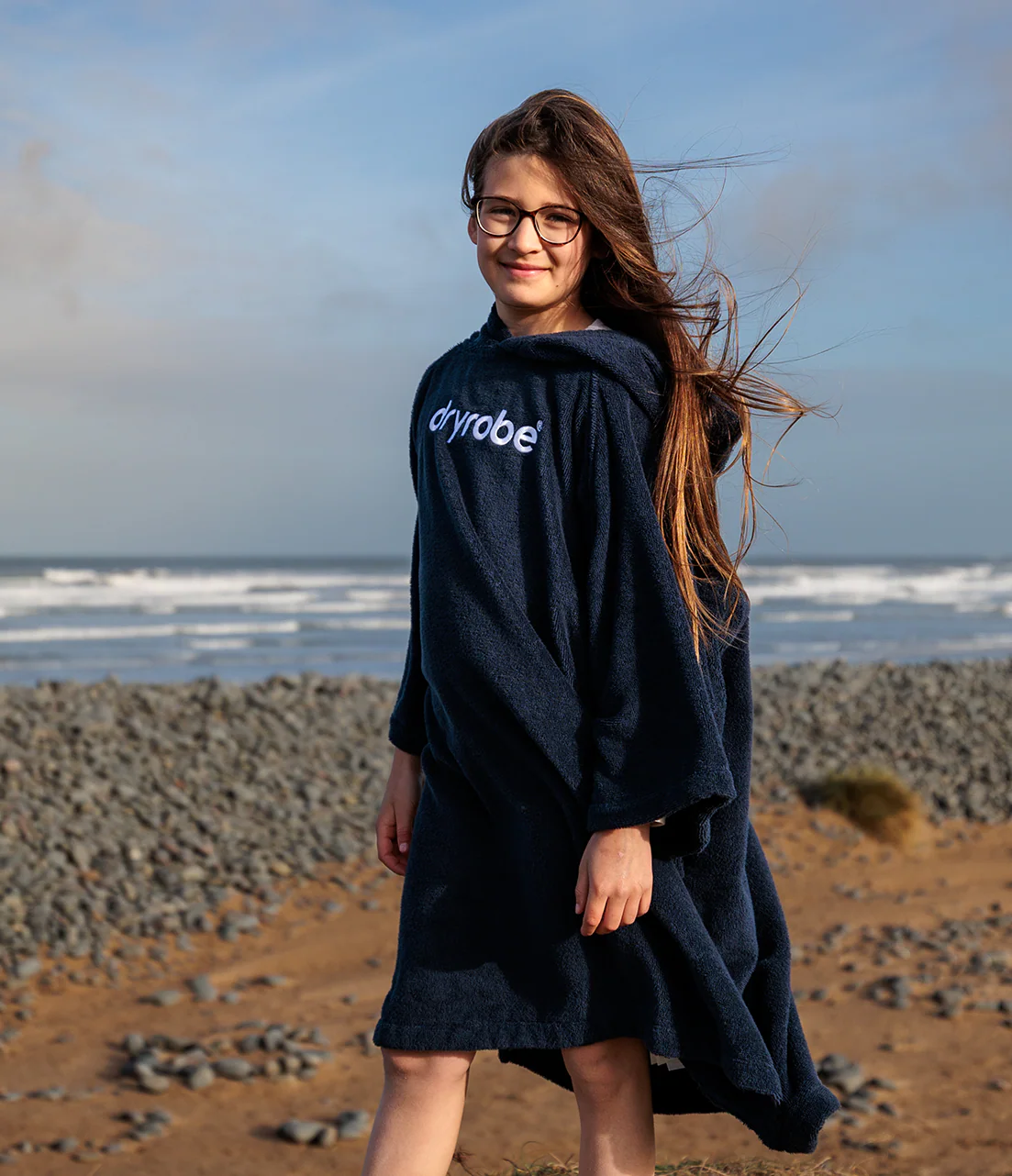 Navy Kids Organic Towel Poncho - Image 3