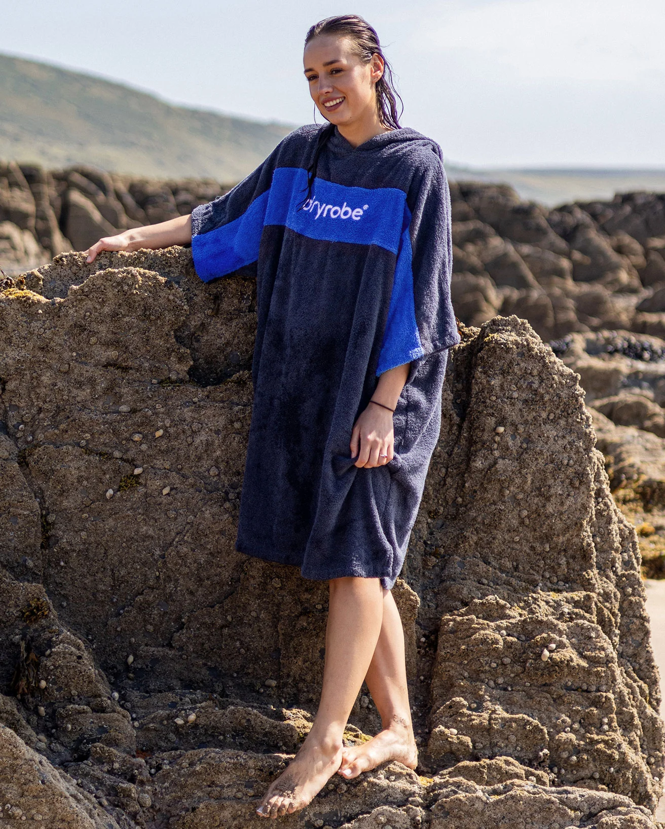 REWORK - Navy Royal Blue Organic Towel Poncho - Image 3