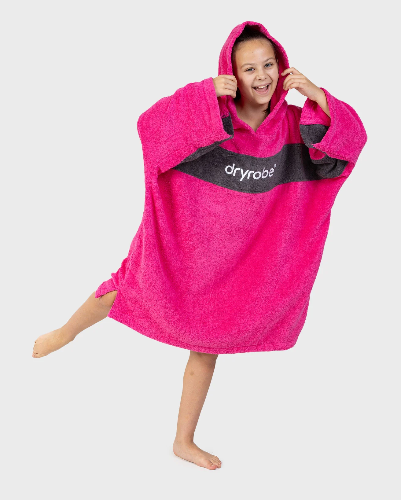 REWORK - Pink Slate Grey Kids Organic Towel Poncho - Image 4
