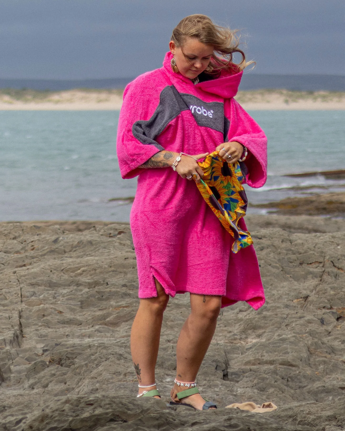 REWORK - Pink Slate Grey Organic Towel Poncho - Image 3