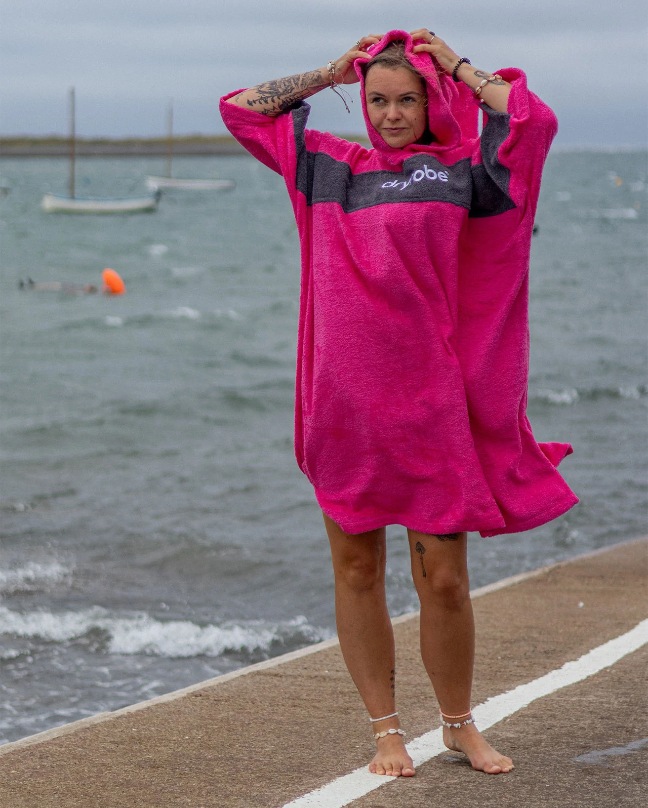 REWORK - Pink Slate Grey Organic Towel Poncho - Image 4