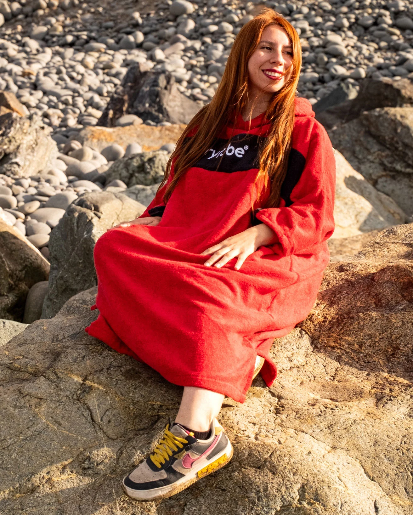 REWORK - Red Black Organic Towel Poncho - Image 3
