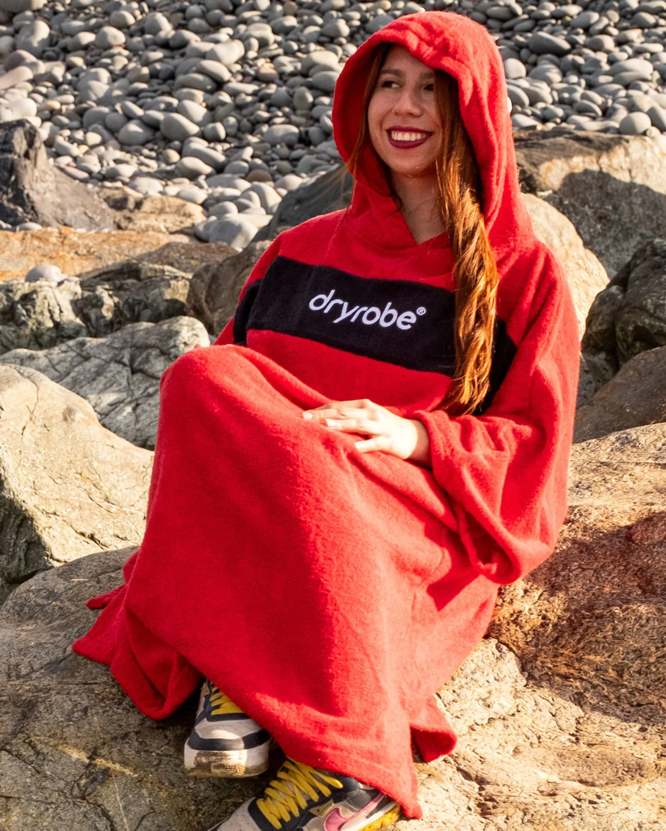 REWORK - Red Black Organic Towel Poncho - Image 4