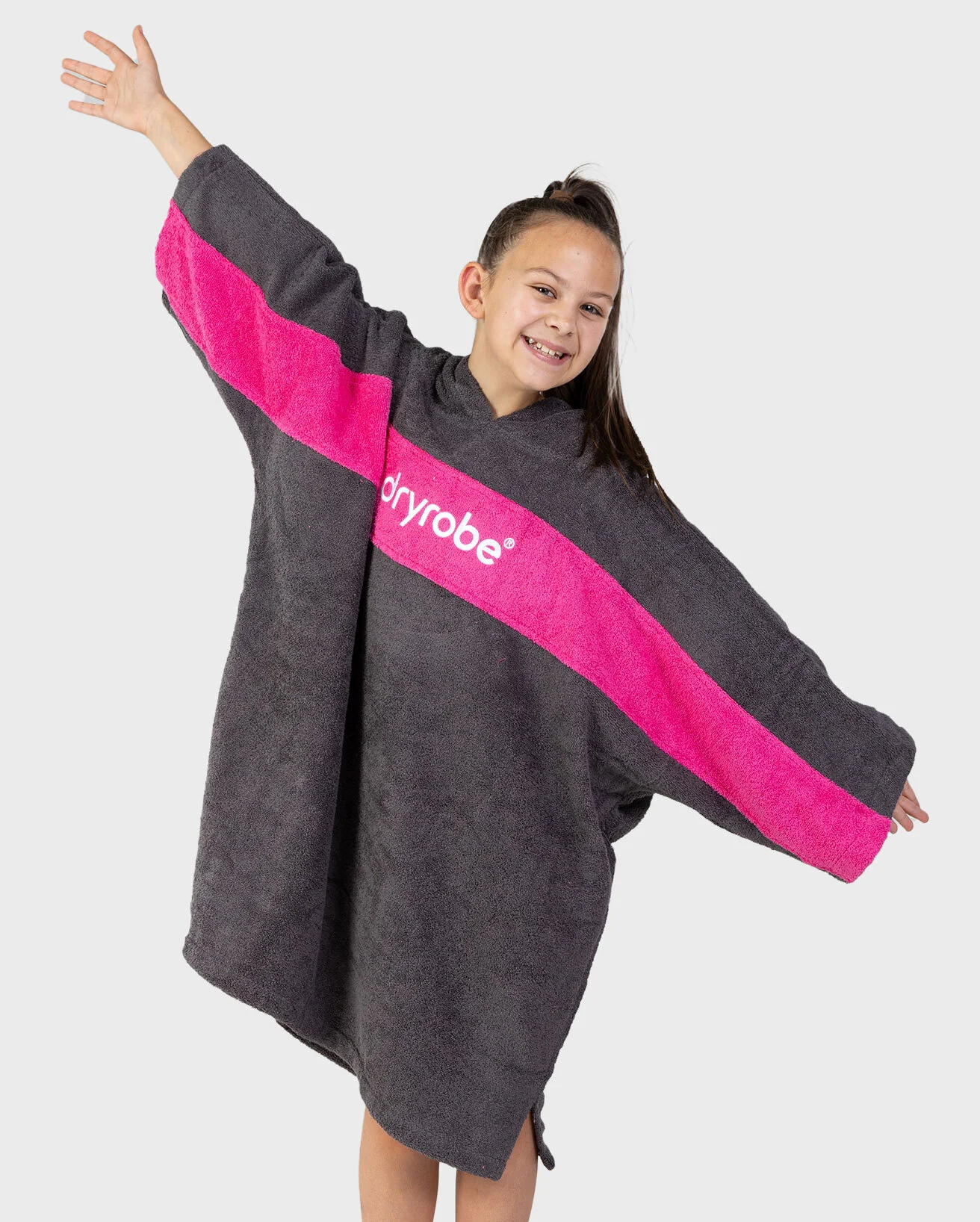 REWORK - Slate Grey Pink Kids Organic Towel Poncho - Image 4