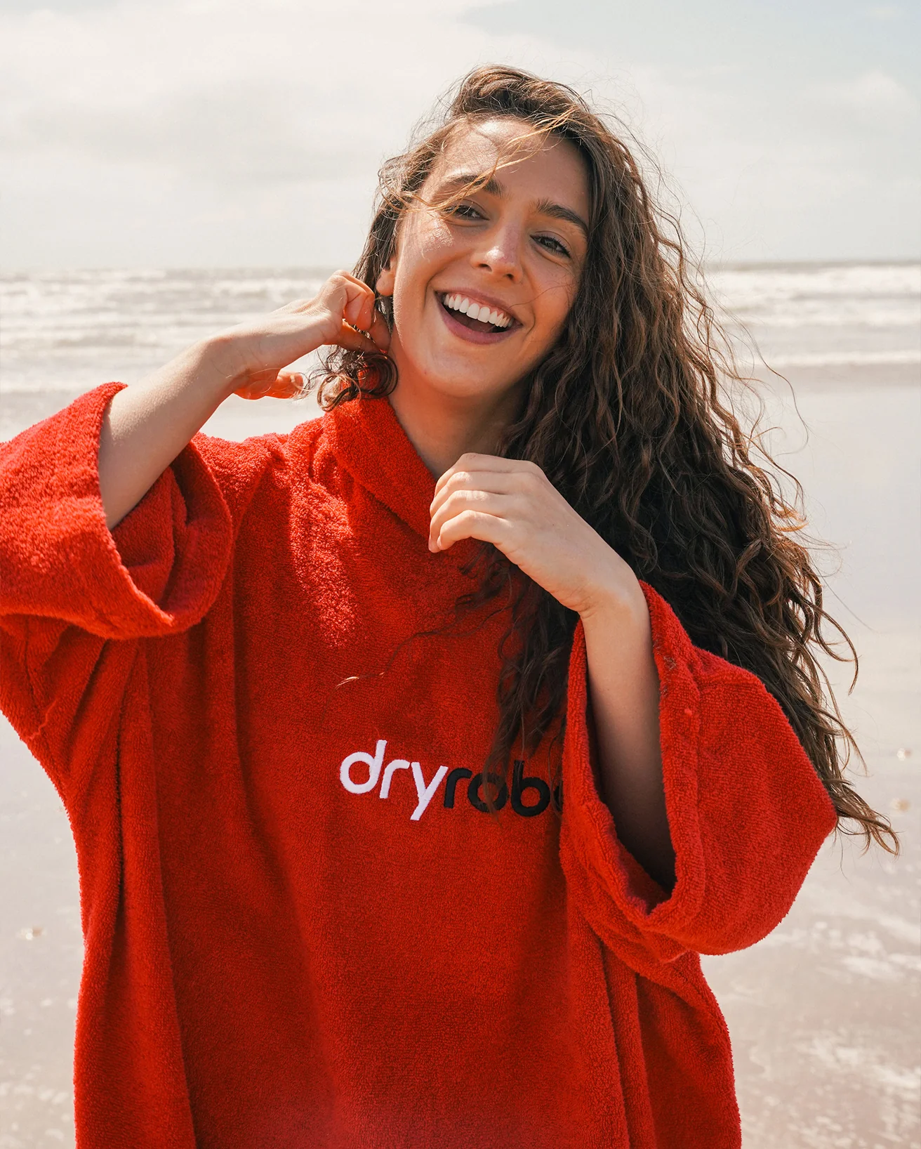 Red Organic Towel Poncho - Image 3