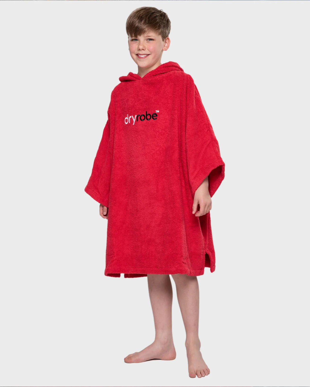 Red Kids Organic Towel Poncho - Image 3