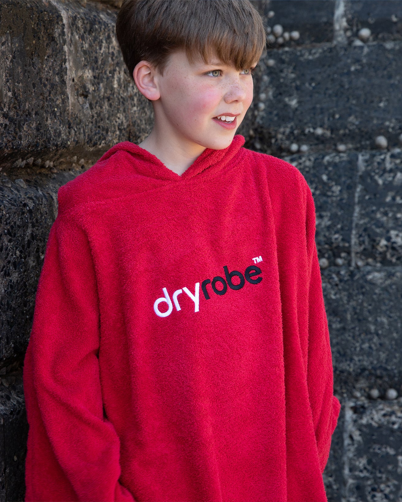 Red Kids Organic Towel Poncho - Image 4