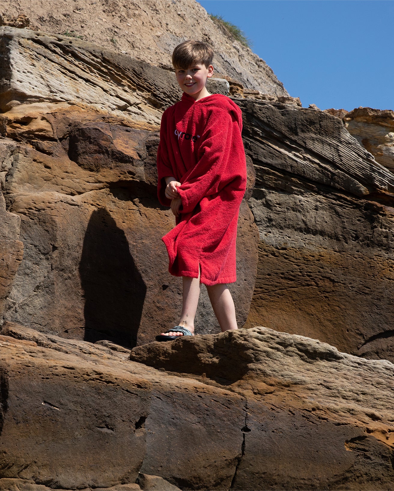Red Kids Organic Towel Poncho - Image 5
