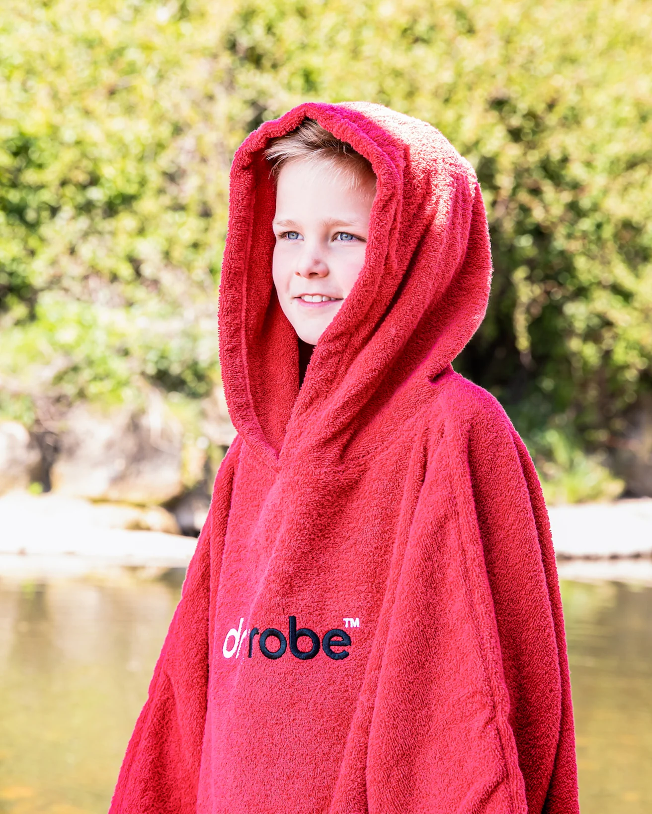 Red Kids Organic Towel Poncho - Image 6